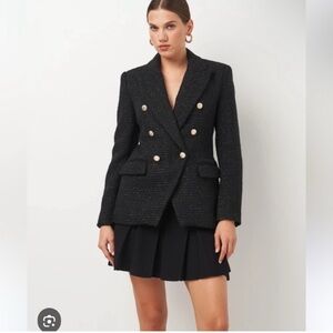 Zara Black Textured Blazer with Gold Buttons